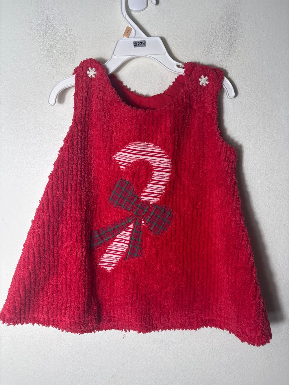 Girls Vintage REd Terry Cloth Dress with Candy Cane Applique Sz 18m
